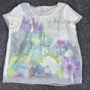 Lily Top Womens Large Watercolor Floral Art to Wear‎ Mesh Overlay Soft Grunge